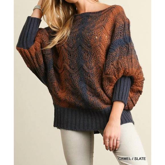 Umgee Full Size Round Neck Long Sleeve Sweater Plus Size
